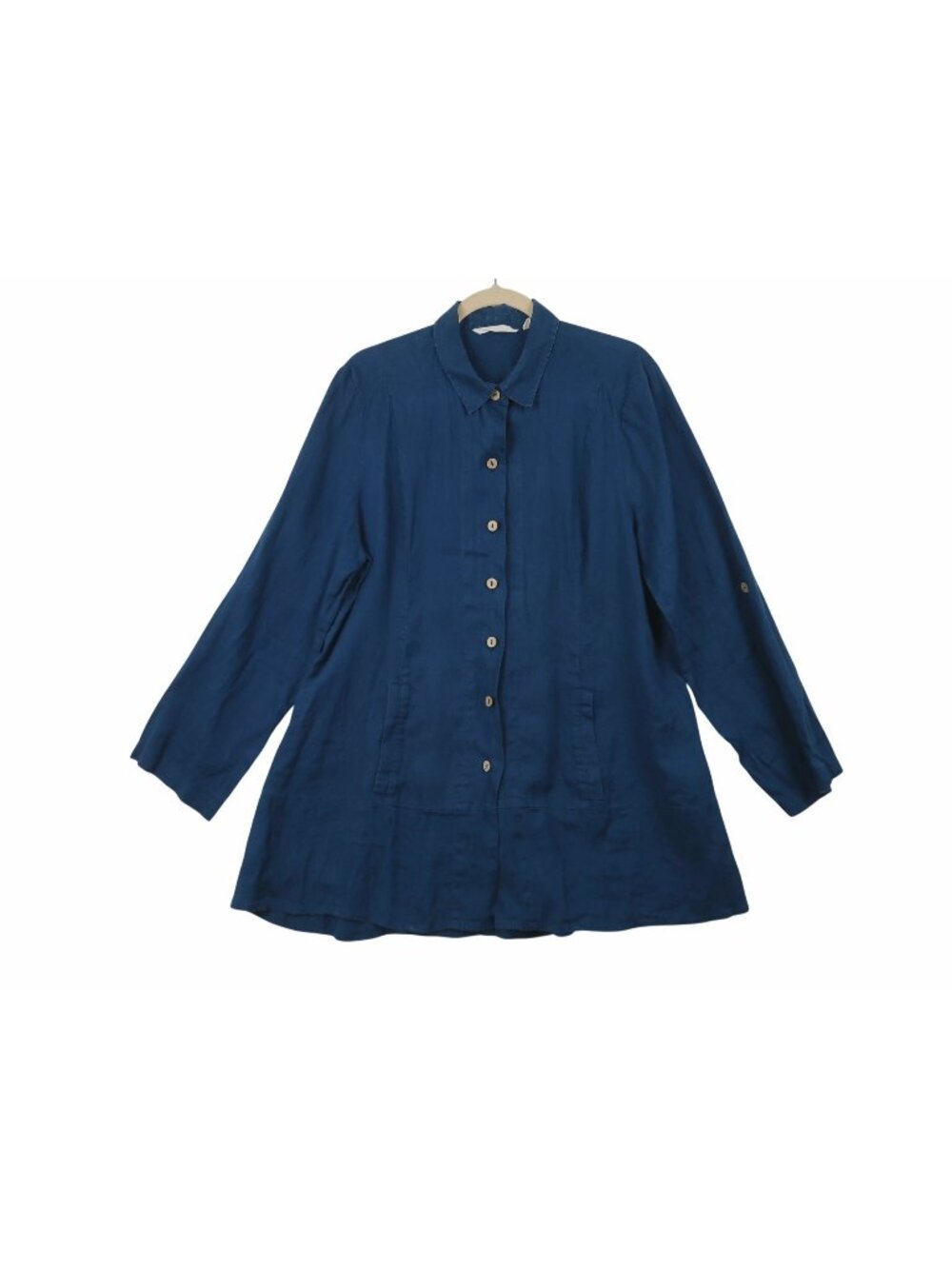 Soft Surroundings XL 100% Linen Long Sleeve Button Up Top Tunic Blue